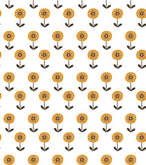 Seamless Spring Vector Pattern with Yellow Flowers on a White Background. Floral  Background for Textiles, Wrapping Paper, and Seasonal Decor.