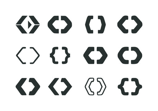 Programming Icon Variations. Programming. Icon set. Set Logo of Programming: code brackets {}. harmonious logo variations of the same emblematic concept, each