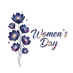 Women's Day" lettering with galaxy-themed flowers and nebulae inside petals isolated on transparent or white background, png