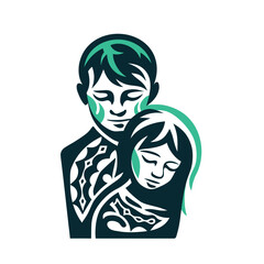 Stylized Couple Embrace Vector with Tribal Patterns