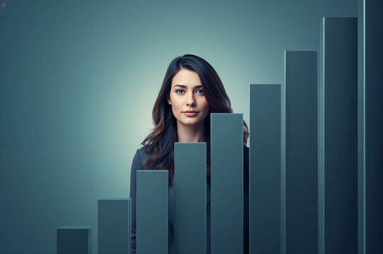 Confident Businesswoman Standing Behind Growing Bar Graph - Powered by Adobe