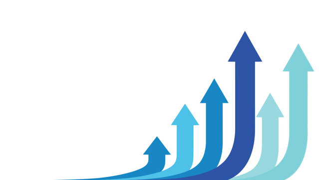 Upward growth chart design with multiple blue arrows pointing higher