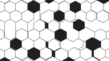 Abstract Hexagon Grid Pattern Background in Bold Black and White Style for Modern Technology and Graphic Design