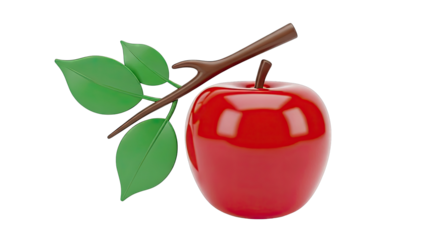 Glossy Red Apple with Leaves on a Branch