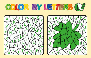 Color by letter L. Leaf. Coloring Flower. Puzzle game for children education