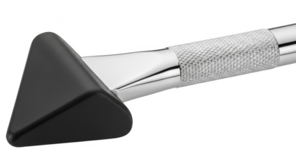 Png isolated transparent background Black triangular tip tool with textured silver handle on black background