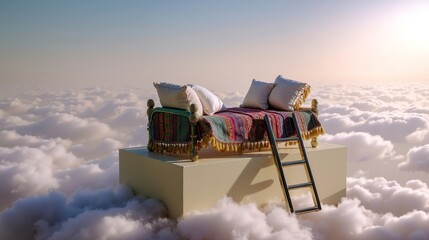 A couch sitting on top of a box in the clouds
