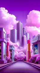A cityscape with pink lipstick in the middle of the street