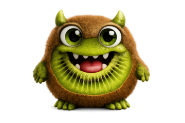 Kiwi fruit monster on transparent background, cartoon design style.