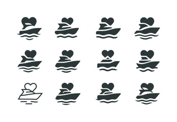 Romantic Getaway Logos. Romantic getaways and vacations. Icon set. Set Logo of romantic getaways and vacations: Yacht cruise. harmonious logo variations of the