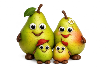 Cartoon Pear Family on a transparent background with Cute Expressions