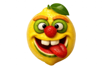 Funny fruit character face with transparent background illustration.