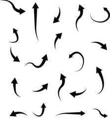 Hand drawn arrow vector icon set. Curved arrows collection. Simple arrow mark icons. Sketch doodle style. Group of pointer. Direction indicators