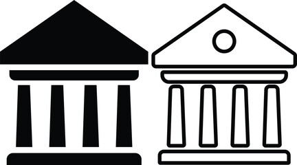 Bank building icons set. Group Government building outline and flat style. Building with columns. Collection Historic building line symbol - stock vector.
