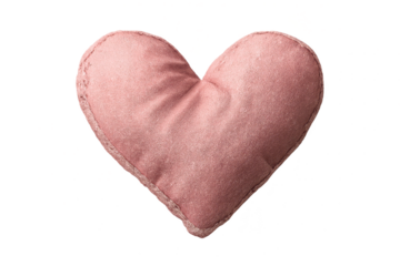 Heart-shaped pillow with transparent background against a black backdrop.