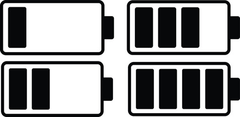 Set Battery charging charge indicator icon. Low full and half level battery energy. Collection Alkaline battery capacity charge icon. Flat style - stock vector.