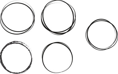 Set of Hand drawn circle line sketch. Collection Vector circular scribble doodle round circles for message note mark design element. Group Pencil or pen graffiti bubble or ball draft