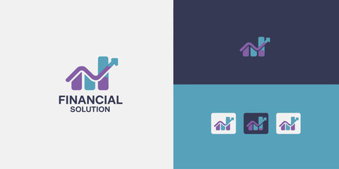 A for a financial solution with a house and upward arrow in purple and teal colors
