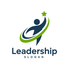 A with a stylized person holding a star and the word leadership with a slogan below