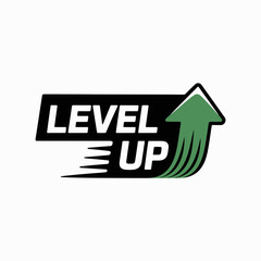 Black and green level up arrow with dynamic motion lines