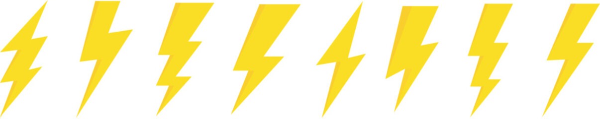 flash lightning bolt icon set. Electric power symbol. Power energy sign, vector illustration