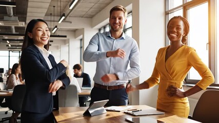 Three business professionals collaborating in office