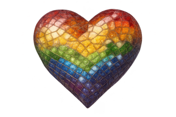 Rainbow heart mosaic with transparent background for digital design.