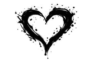 Black fluid heart with transparent background in artistic expression