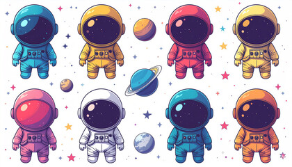 Colorful Cute Astronaut Sticker Set