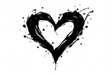 Grunge heart with splashes on a transparent background, artistic love