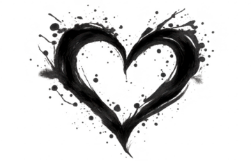 Grunge Heart Design, Black Ink Splash, transparent background Illustration