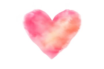 Watercolor pink heart design on transparent background valentine's day.