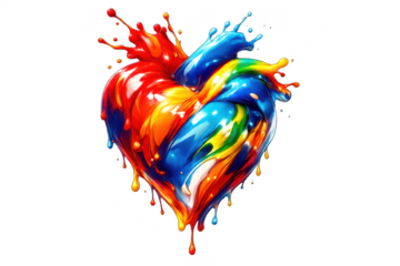 Colorful Paint Heart Dripping Design on transparent background Image Art