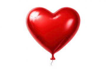 Shiny red heart balloon with transparent background, love celebration.