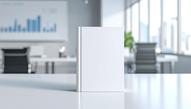 book with blank cover on blurred background with charts, graphs, and business reports, modern corporate workspace - Powered by Adobe
