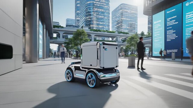 Autonomous delivery vehicle in city street