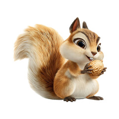 Fototapeta premium Cartoon Squirrel Holding Walnut, Smiling Cute Animated Character