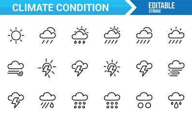 Weather and climate symbols outline icon collection