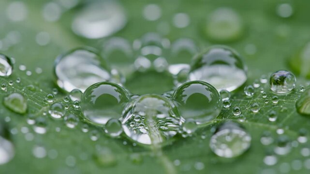 Water droplets on green leaf