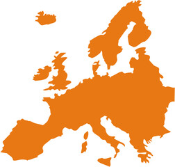 Orange Filled Map of Europe Silhouette