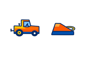 Naklejka premium Orange and blue stylized cartoon vehicle and object with glowing outlines
