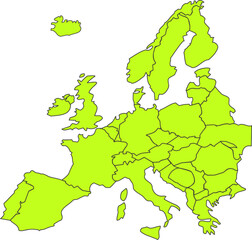 Yellow Silhouette Map of Europe with Country Borders