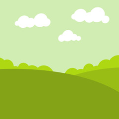 Green Rolling Hills with Clouds Landscape Illustration