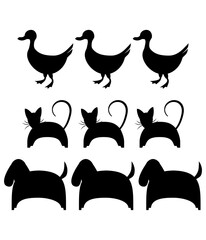 Black Animal Silhouettes Collection - Ducks, Cats, and Dogs