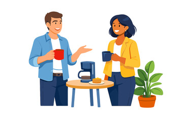 Two colleagues having coffee break and chatting