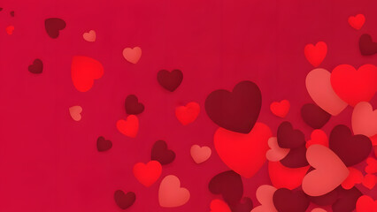 3D rendered red and pink hearts falling on vibrant background | Romantic Valentine's Day border design template with copy space | Abstract love and affection graphic for wedding invitation 