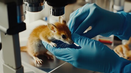 Delicate Examination, A Researcher Studies a Tiny Antechinus Under Microscope