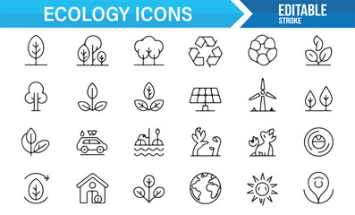 Green energy and environmental awareness outline icons