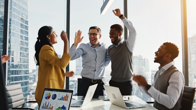 Business team celebrating success in office
