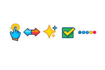 Collection of colorful flat icons on a gradient background